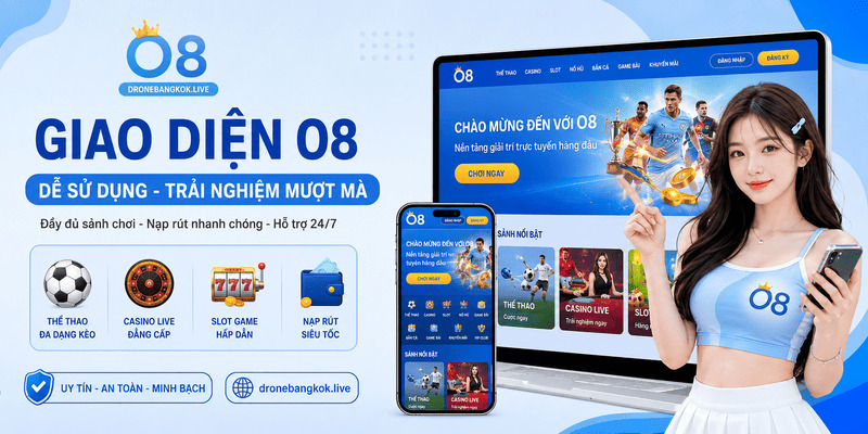 Giao diện trang chủ O8 trên nhiều thiết bị